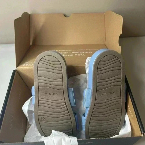 Vionic Mayla Double Band Slide Blue Slip On Puffer Straps Size 6M NIB - Picture 5 of 6